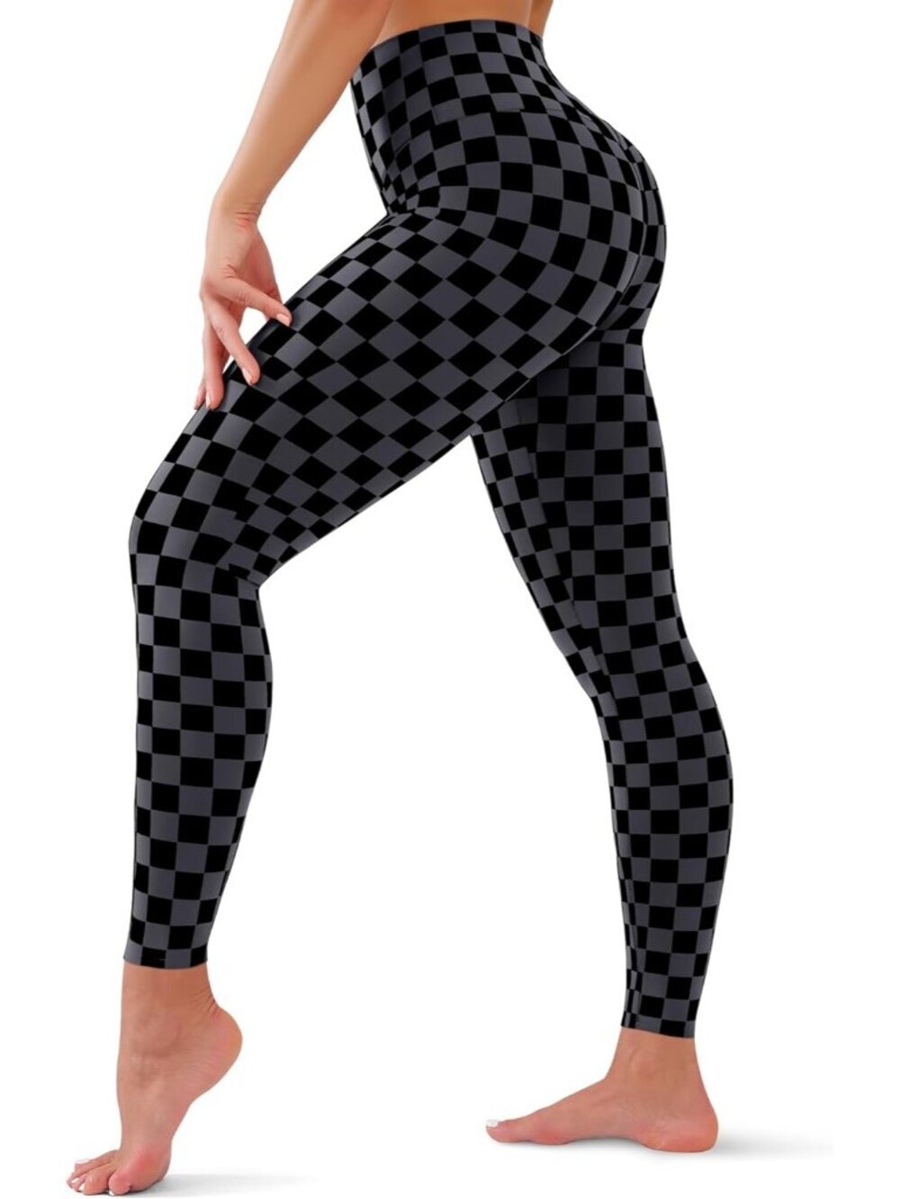 Women's Grey Chessboard Tummy Control Workout High Waisted Imported Yoga Legging